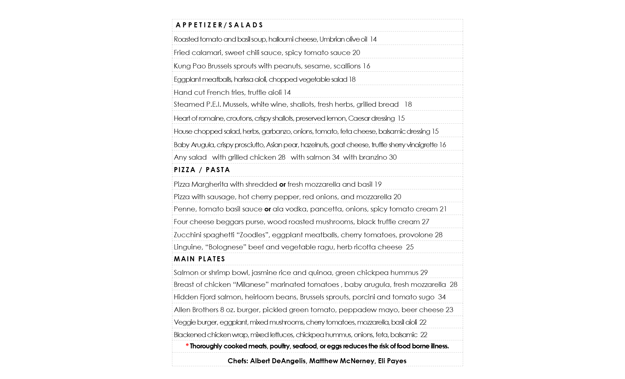 Terra Danbury Restaurant Menu